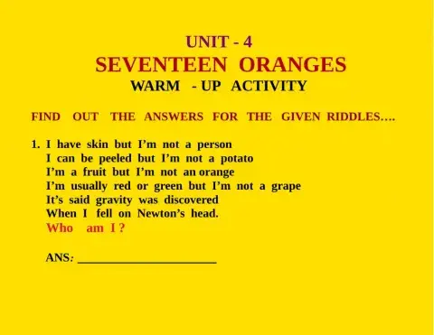 Seventeen  oranges - warm up activity