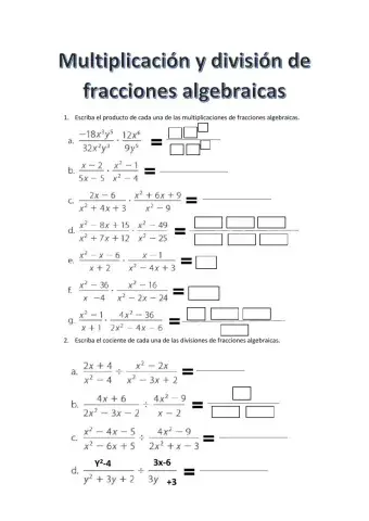 Multiplicación y división de fracciones algebraicas