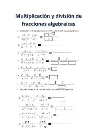 Multiplicación y división de fracciones algebraicas