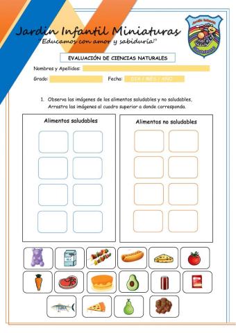 Los alimentos saludables y no saludables