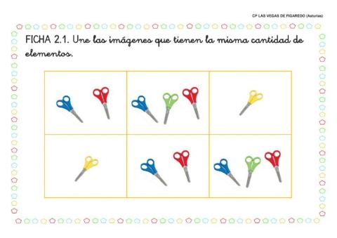 Une las tijeras que tienen el mismo número de elementos