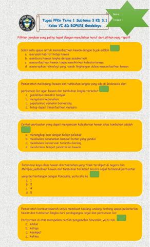 Penerapan Nilai Pancasila terhadap Hewan atau Tumbuhan