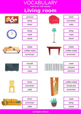 Parts of the house - living room and dining room - multiple choice
