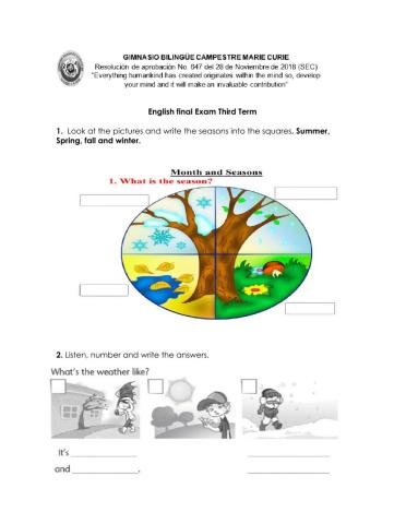 ENGLISH FINAL EXAM FIRST GRADE