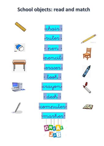 School objects: read and match