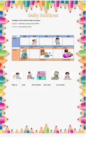 Daily routines chart A PAIR WORK