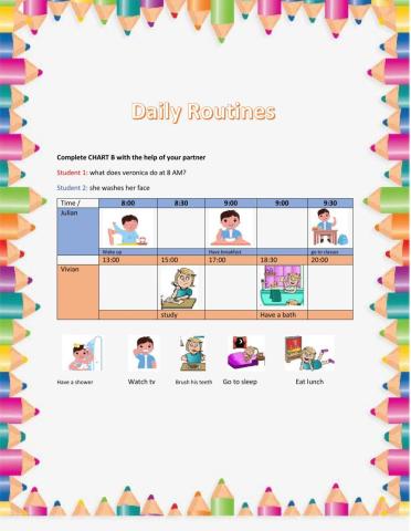 Daily routines chart B PAIR WORK