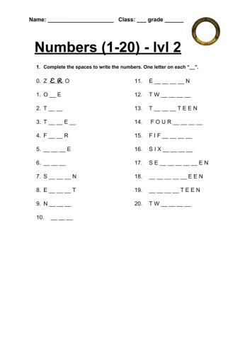 Numbers 1-20 - level 2