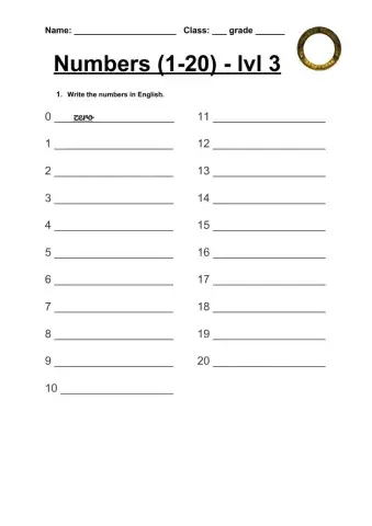 Numbers 1-20 - level 3