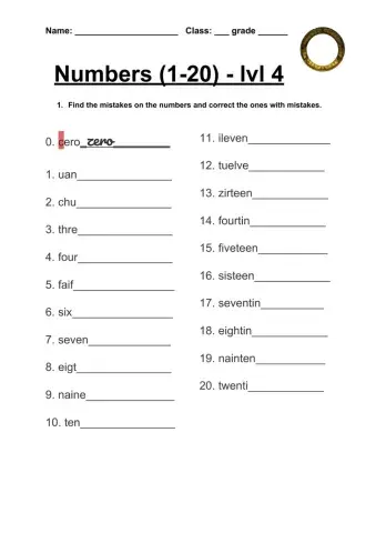 Numbers 1-20 - level 4