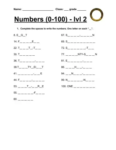 Numbers 0-100 - level 2