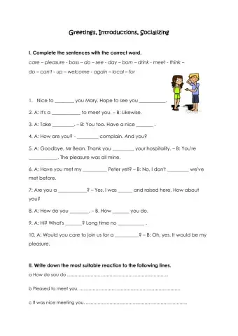 Greetings, Introductions, Socializing