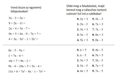 Algebrai kifejezések összevonása