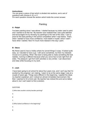 Reading part 02 Key  A2