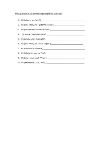 Questions in present contnuous and present simple