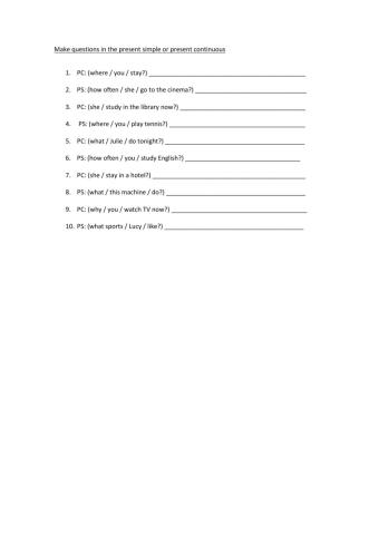 Questions in present contnuous and present simple