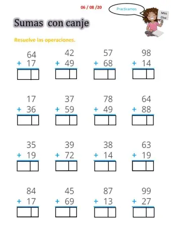 Práctica de sumas con canje