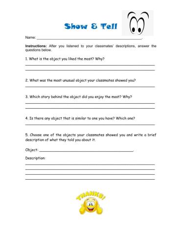 Show and Tell worksheet