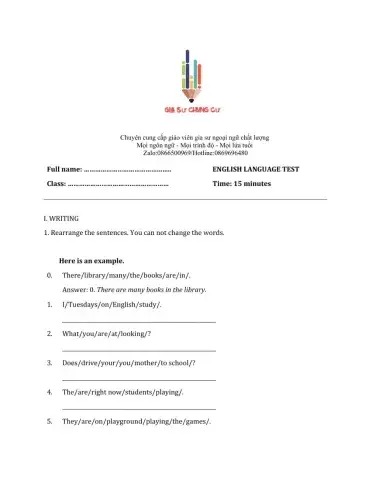 Lớp 6 - Unit 1 MY NEW SCHOOL-WRITING