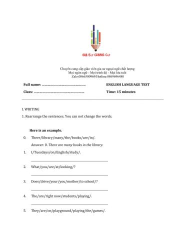 Lớp 6 - Unit 1 MY NEW SCHOOL-WRITING