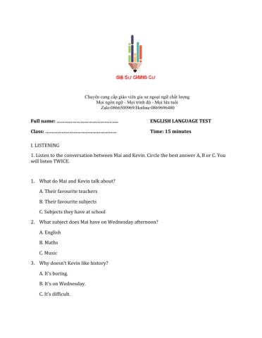 Lớp 6 - Unit 2 MY HOME-LISTENING