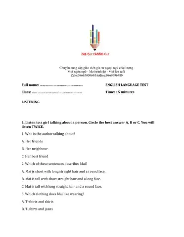 Lớp 6 - Unit 3 MY FRIENDS-LISTENING