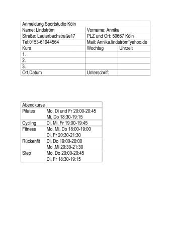 Füllen Sie das Anmeldeformular für Annika aus.