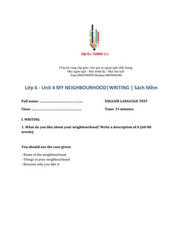 Lớp 6 - Unit 4 MY NEIGHBOURHOOD-WRITING