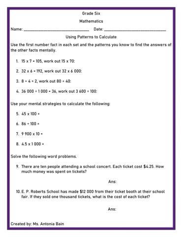 Using Patterns to Calculate