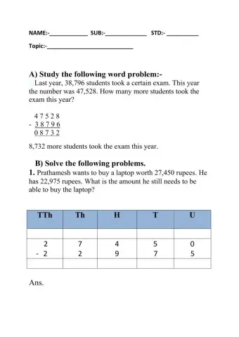 Subtraction word problems