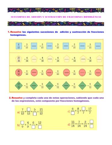 Sucesiones de suma y resta de fracciones homogéneas