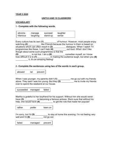 Units 9-10 vocabulary