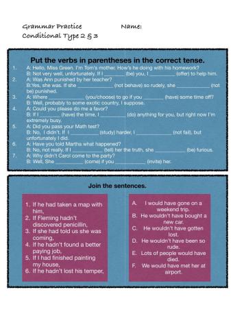 Conditionals Type 2 an d3