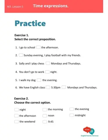 TIME EXPRESSIONS PRACTICE