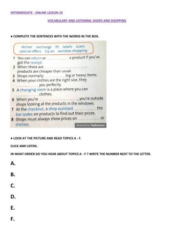 INTERMEDIATE Online Lesson 19 Vocabulary Shops and Shopping