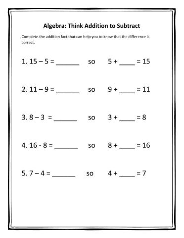 Think Addition to Subtract