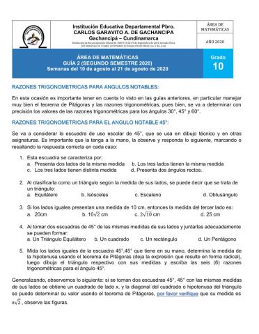 Razones Trigonométricas para Ángulos Notables