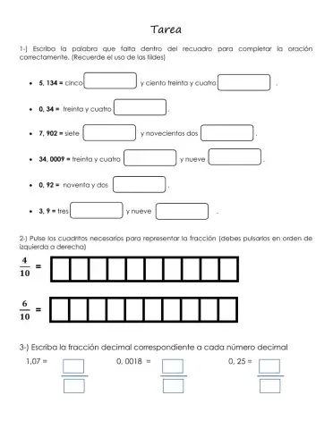Tarea:Decimales y fracciones