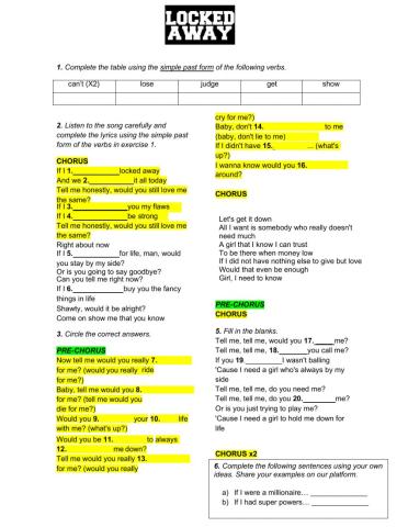 Locked Away (Song Worksheet)