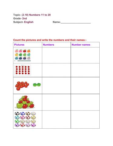 11 to 20 Numbers