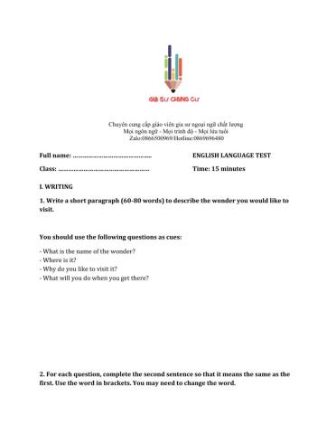 Lớp 6 - Unit 6 OUR TET HOLIDAY-WRITING