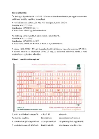 Bizonylatok átutalási megbízás