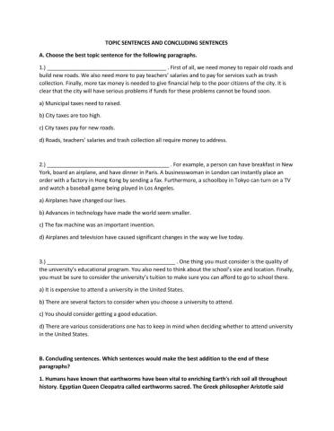 Writing - topic and concluding sentences