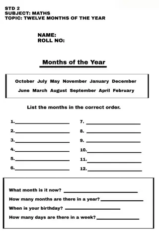 Twelve months of the year