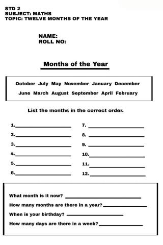 Twelve months of the year