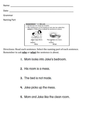 Naming Part Worksheet - 2