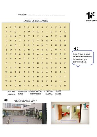 Sopa de letras, escuela