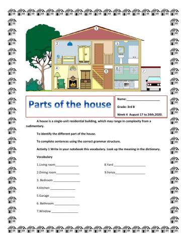Parts of the house ( Third Grade week 4)