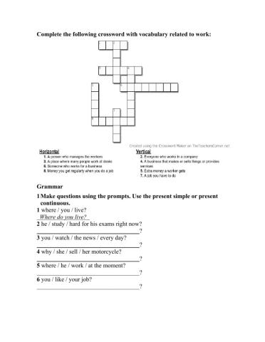 Present Continuous and Simple present-work