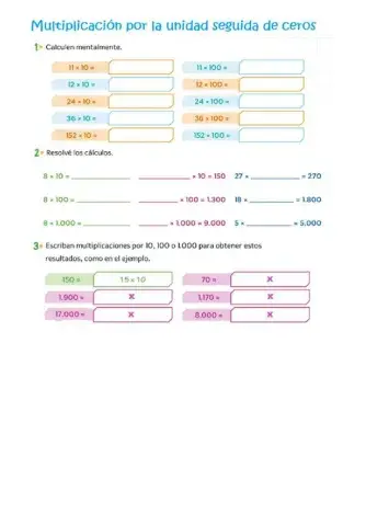 Multiplicación por la unidad seguida de ceros